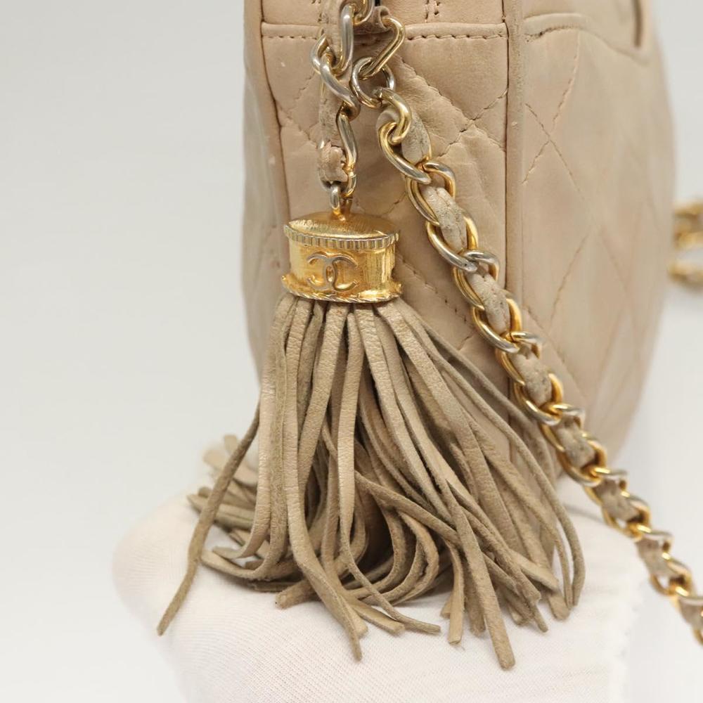 CHANEL Matelasse Chain Shoulder Bag Lamb Skin Beige Gold CC Auth bs26041 - Picture 10 of 16